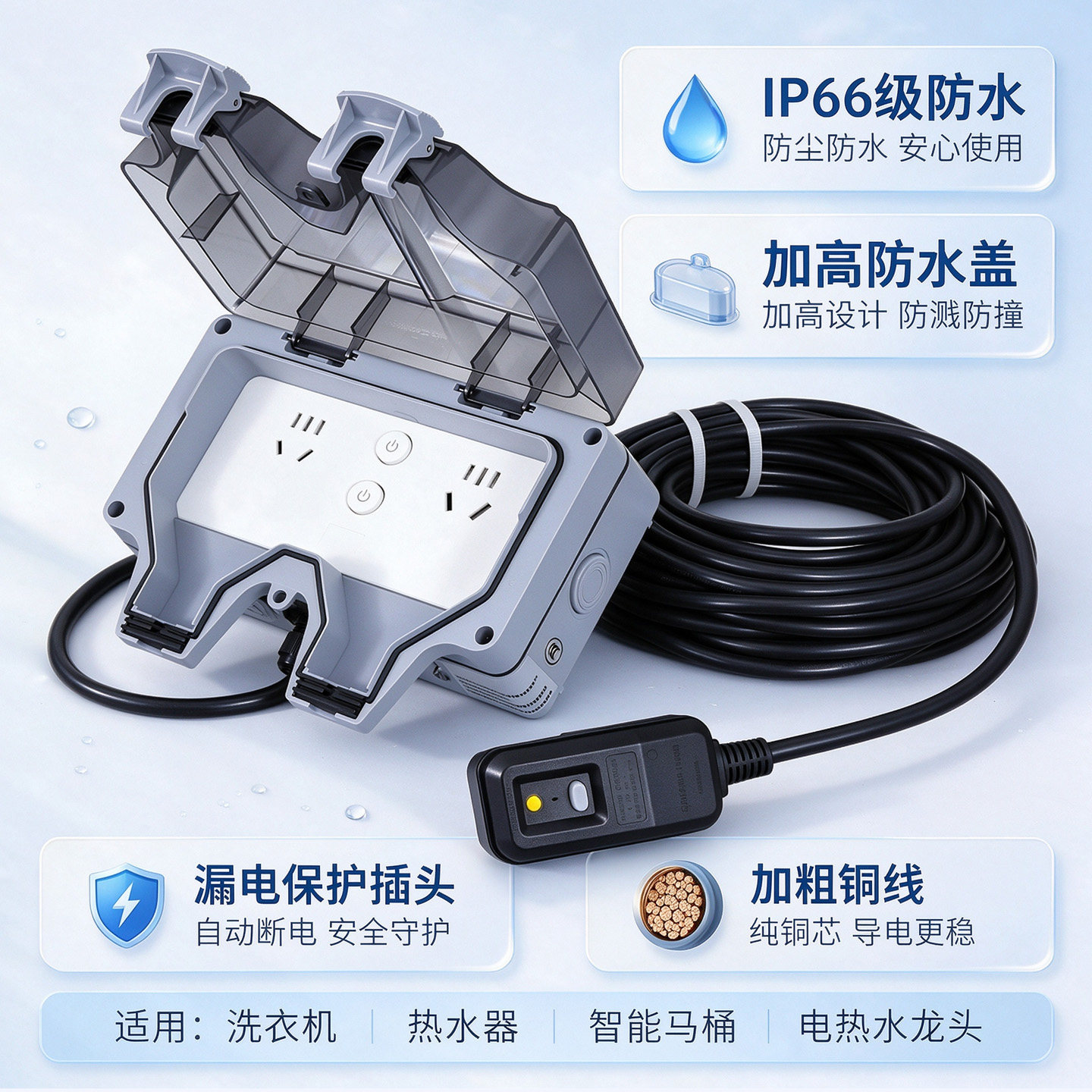 户外IP66防水防漏电排插10A/16A