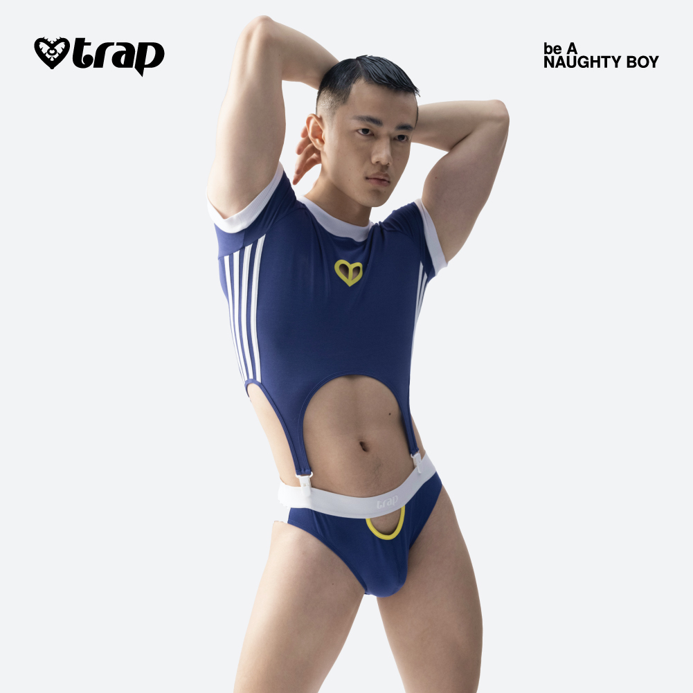 Trap「美少臀战士」男式二次元酷儿性感运动紧身连体套装-水手蓝