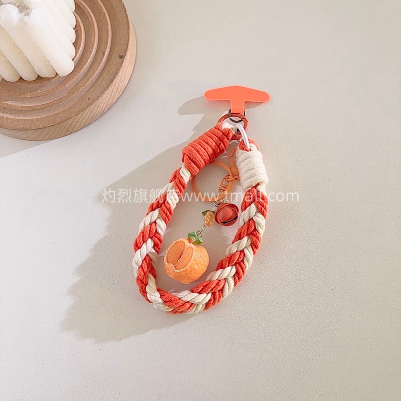 ins风橘子铃铛吊坠手机挂件编织绳挂链通用ccd相机汽车钥匙扣通用挂绳腕带小清新百搭女款短款便携手腕式挂绳,3C数码配件,手机挂件/手机链,淘宝优惠券,粉丝福利购,淘宝优惠卷