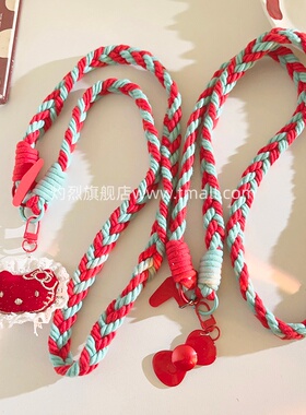 可爱少女心红色花边KT猫手机壳挂件尼龙线材编织挂绳手机链户外防丢结实耐用ccd相机便携侧肩背带挂脖链长绳