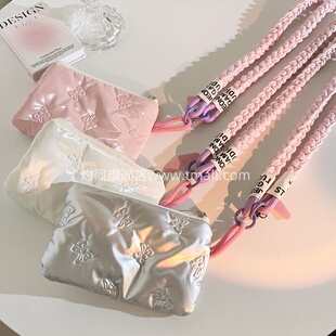 网红爆款蝴蝶结零钱包手机壳编织尼龙斜跨长绳收纳卡包随身小巧便携钥匙蓝牙耳机化妆包防丢挂绳ccd便携侧肩