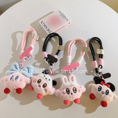 萌系立体毛茸粉色公仔编织尼龙结实腕带挂绳适用于手机壳可爱卡通女款 包包挂饰钥匙扣耳机套挂件便携防摔手环