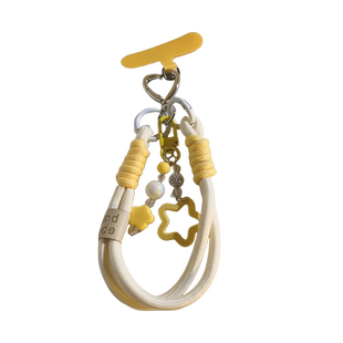 创意ins立体黄五叶草星星编织尼龙挂绳适用于手机壳DIY手机配饰钥匙扣耳机套旋转挂饰便携腕带手环简约防摔女