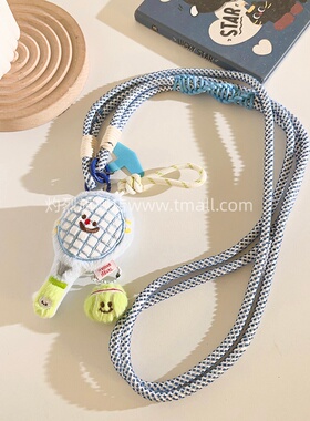 网红个性挂件蓝色网球拍组合公仔手机挂绳可爱卡通挂件ccd相机结实耐用户外防丢斜跨长绳侧肩便携背带式挂脖