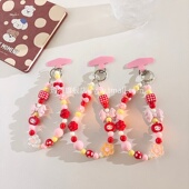 甜美花朵串珠可爱卡通手链手机挂件网红ins学生女款 手腕通用ccd便携挂绳带垫片505 手机挂链多功能耳机套短款