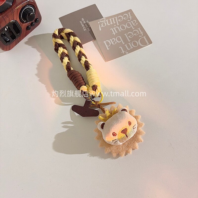 毛绒狮子头挂饰手机链尼龙线材编织短款挂绳趣味卡通可爱风包挂件学生妹女款耳机套通用ccd相机钥匙便携腕带