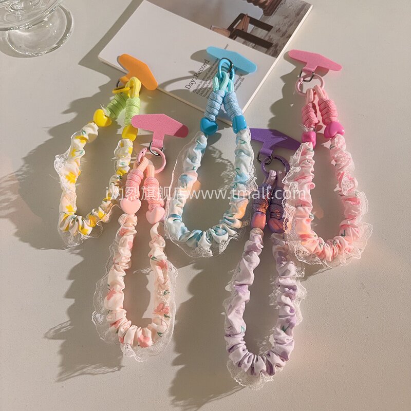 甜美彩色手机挂件花朵蕾丝手链式多功能结实耐用短款挂绳可爱少女心装饰通用钥匙扣包挂件ccd相机便携手环983