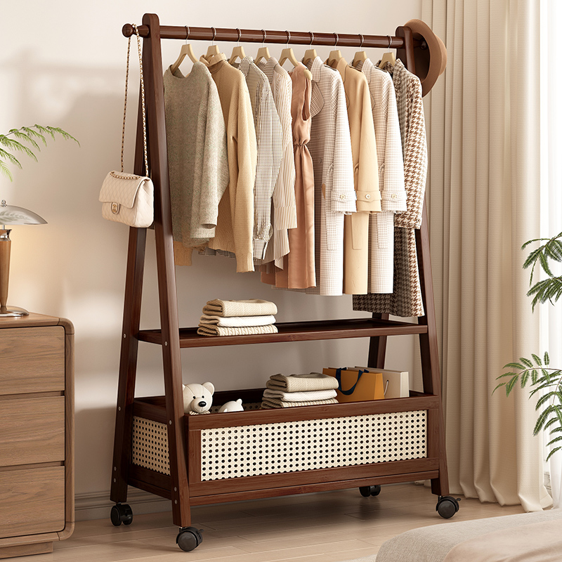 衣帽架落地卧室家用2025新款非实木简易床边可移动挂衣服裤子收纳