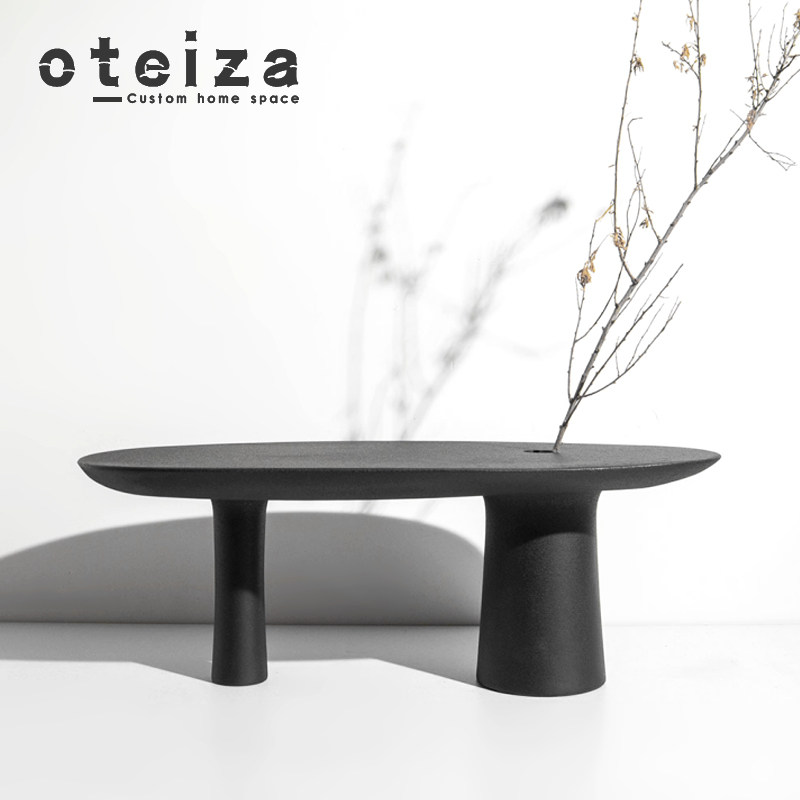 Oteiza现代简约黑白创意果盘树脂圆托盘模型房间客厅软装饰花卉装