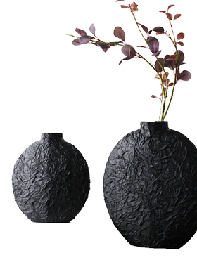 黑色木纹样板房玄关插干花装饰品