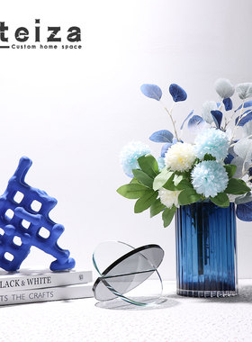 Oteiza简约现代克莱因蓝陶瓷摆件样板间售楼处酒店客厅电视柜摆件