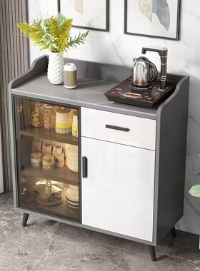 岩板餐边柜客厅茶水柜餐厅备餐储物柜子简约现代轻奢实木一体靠墙