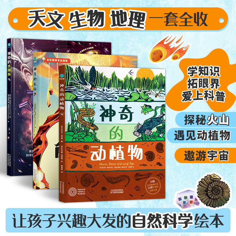 艺术级正版书籍神奇的万物(全三册)神奇的火山+神奇的动植物+神奇的太阳系英国自然历史博物馆联名出版给6-12岁孩子的绝美礼物
