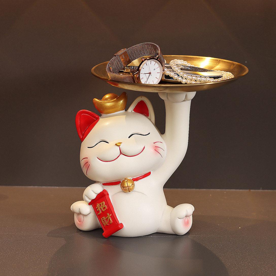 招财猫入玄关钥匙231026-1户收纳迁摆居件家饰品客厅托盘置物架乔