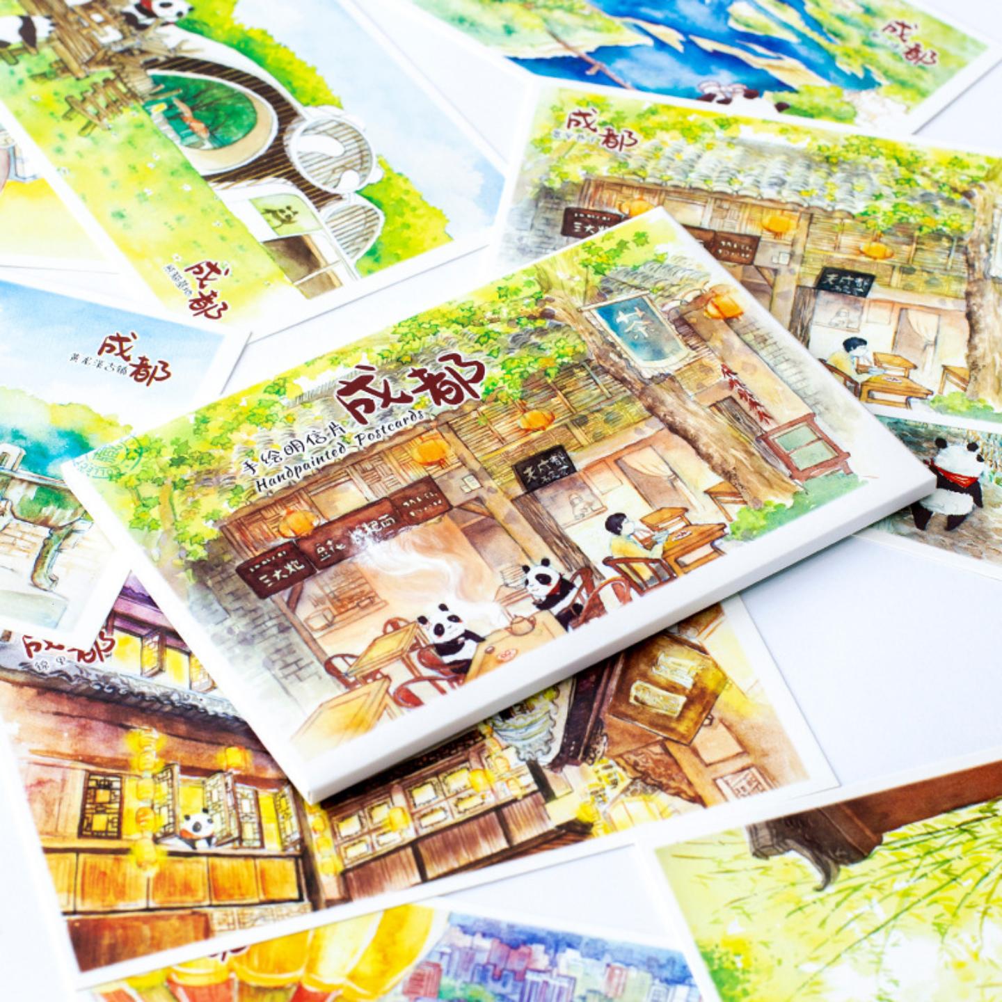创意精致手绘明信片10张入成都
