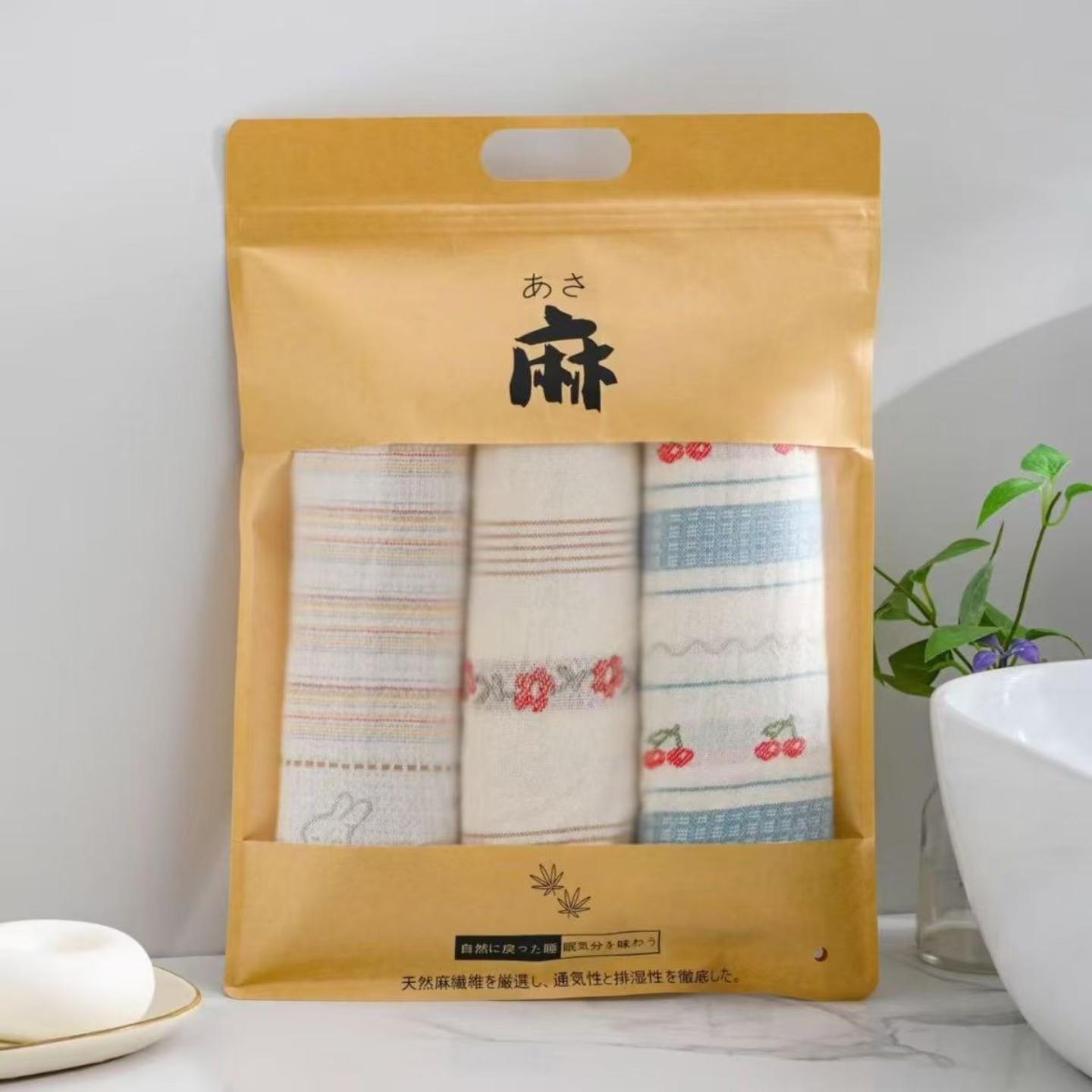 小红花棉麻大人毛巾双层纱罗布麻