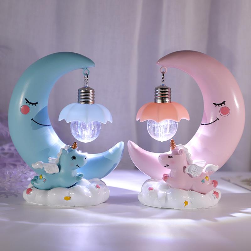 树脂摆件卡通女少女心亮JG1011独角兽小月夜灯装饰品 送生生闺蜜