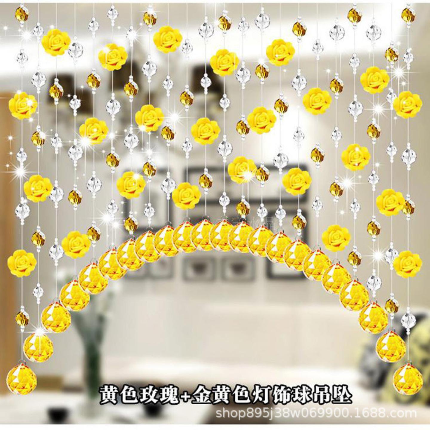 成品水晶珠帘玫瑰花窗帘隔断帘