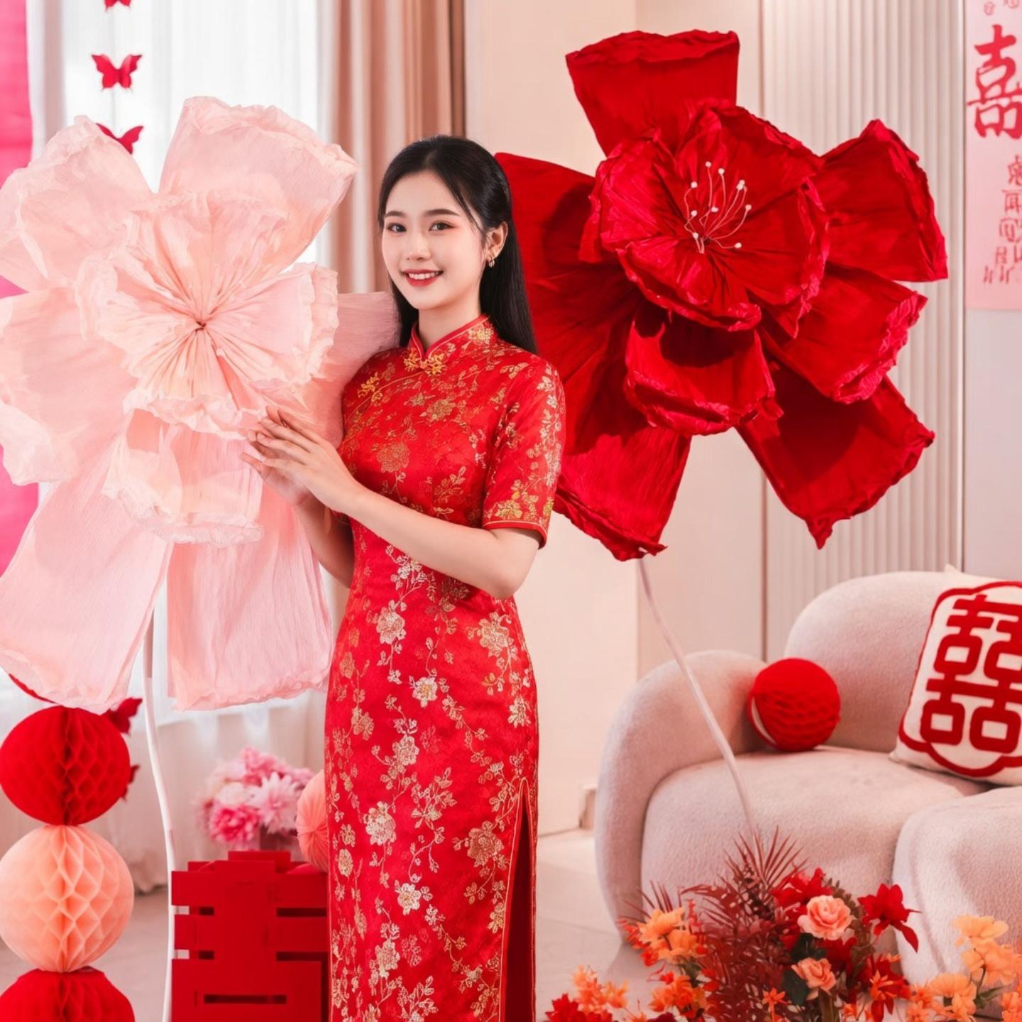 婚房布置纸鸢花立柱超大手工纸花