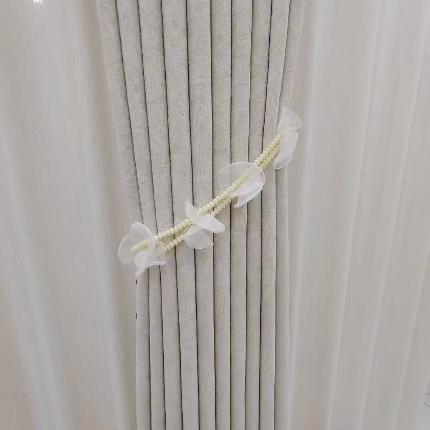 新款串珠蕾丝纱花瓣窗帘绑带现代