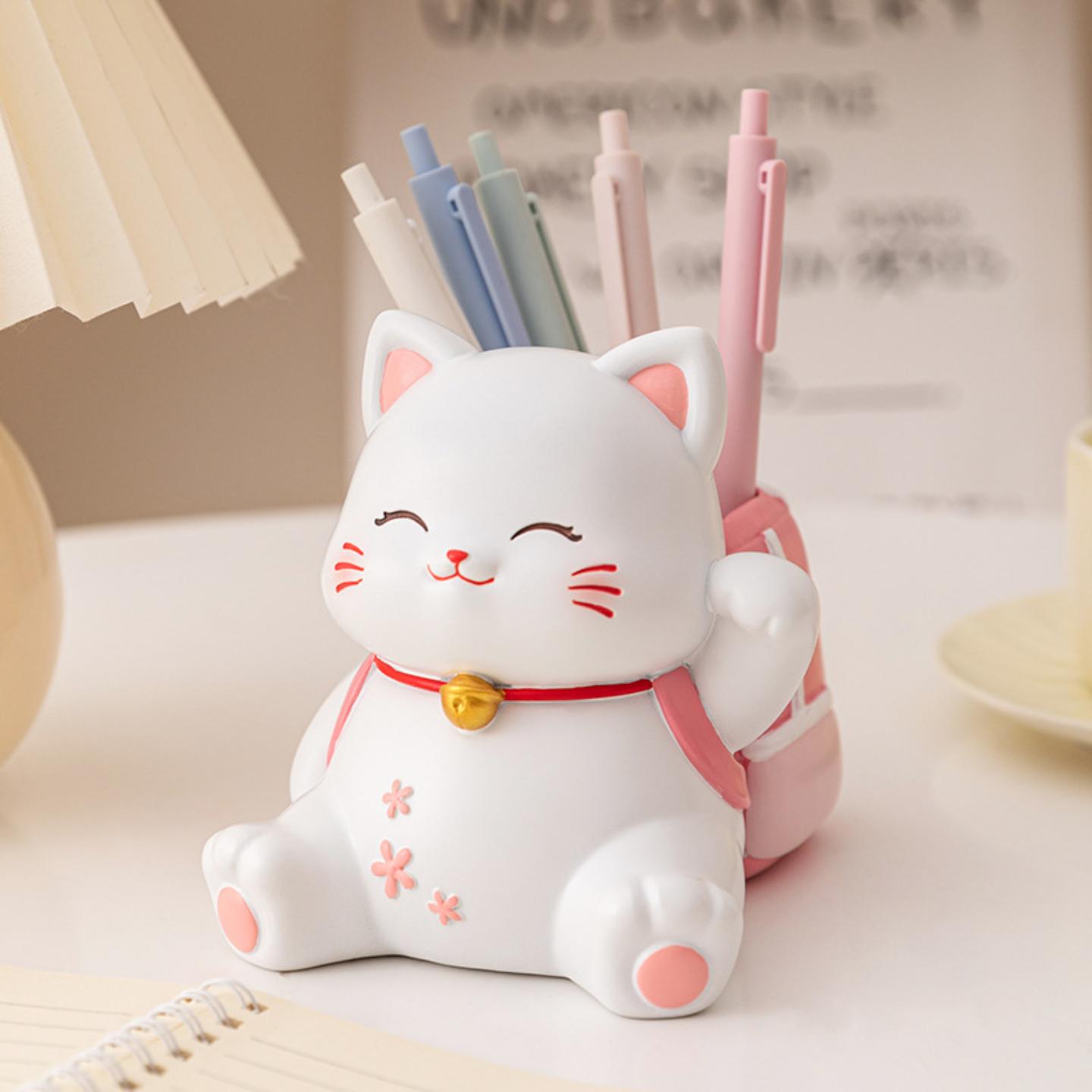 樱花猫笔筒摆件学生用品办公桌面