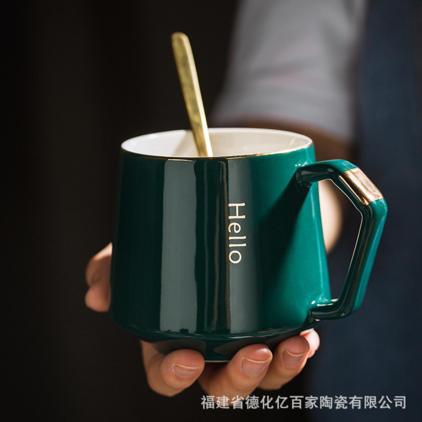 创意陶瓷杯带盖勺家用咖啡杯
