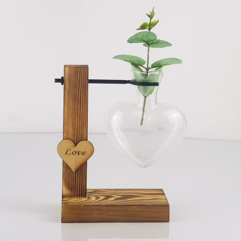 创意爱水培透明玻璃花木爱心质干面花花插容器桌装心饰摆件木架花