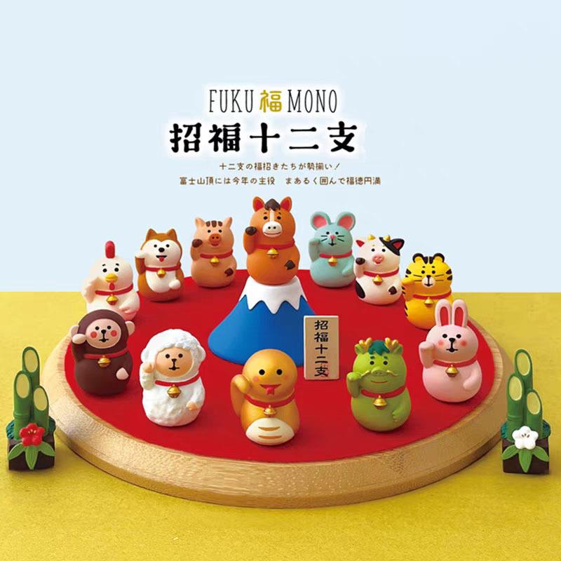 208426新春礼品饰马工年摆件十二招生肖福猫摆件DIY装手工树脂艺