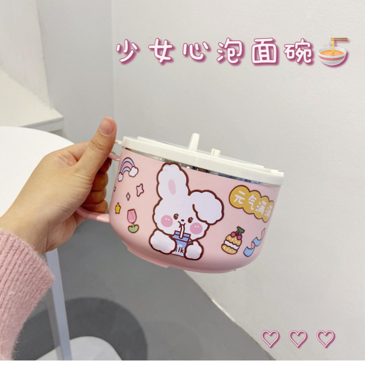 304不锈钢泡面碗带盖学生餐具碗