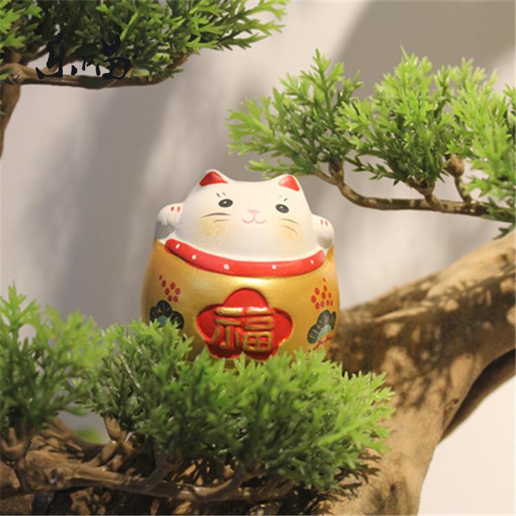 乐厂家直销 陶招财招FC财福招猫金色财喵福两得黄色财猫不倒翁瓷