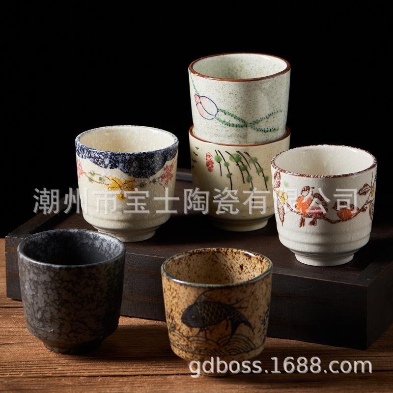 日和风款手绘陶瓷功夫茶748杯酒杯式多国酒店加厚家用中风品茗杯