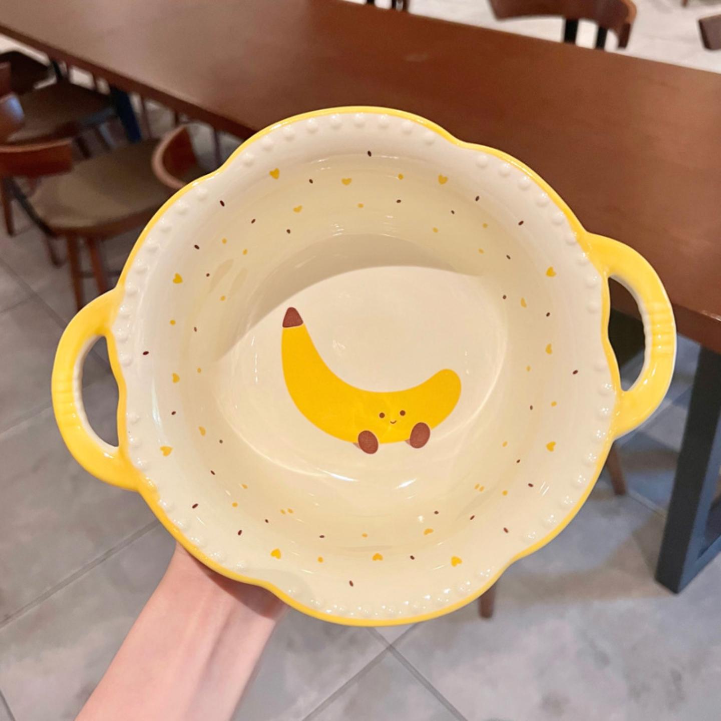 奶油风陶瓷双耳汤碗可爱香蕉