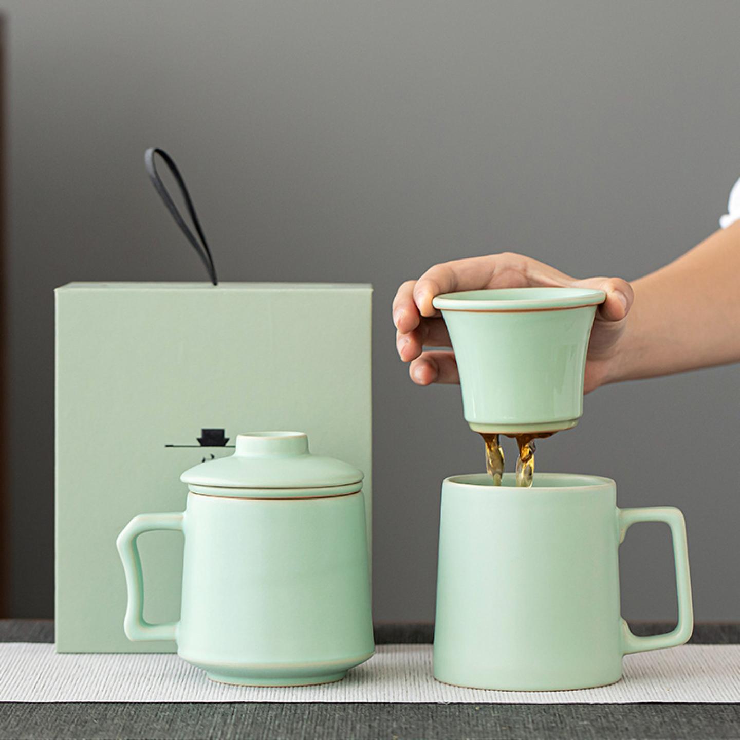 开片汝窑陶瓷茶杯茶水分离泡茶杯