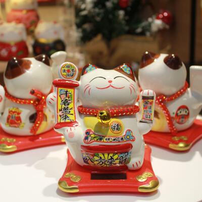 瓷乐喵招财猫小摆0509-051件 5寸小号太阳铺摇手能店开业礼品陶自