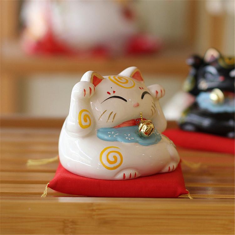 乐喵 白号小3寸黑招财猫存钱罐陶瓷3寸招财发财猫摆工艺品装饰件