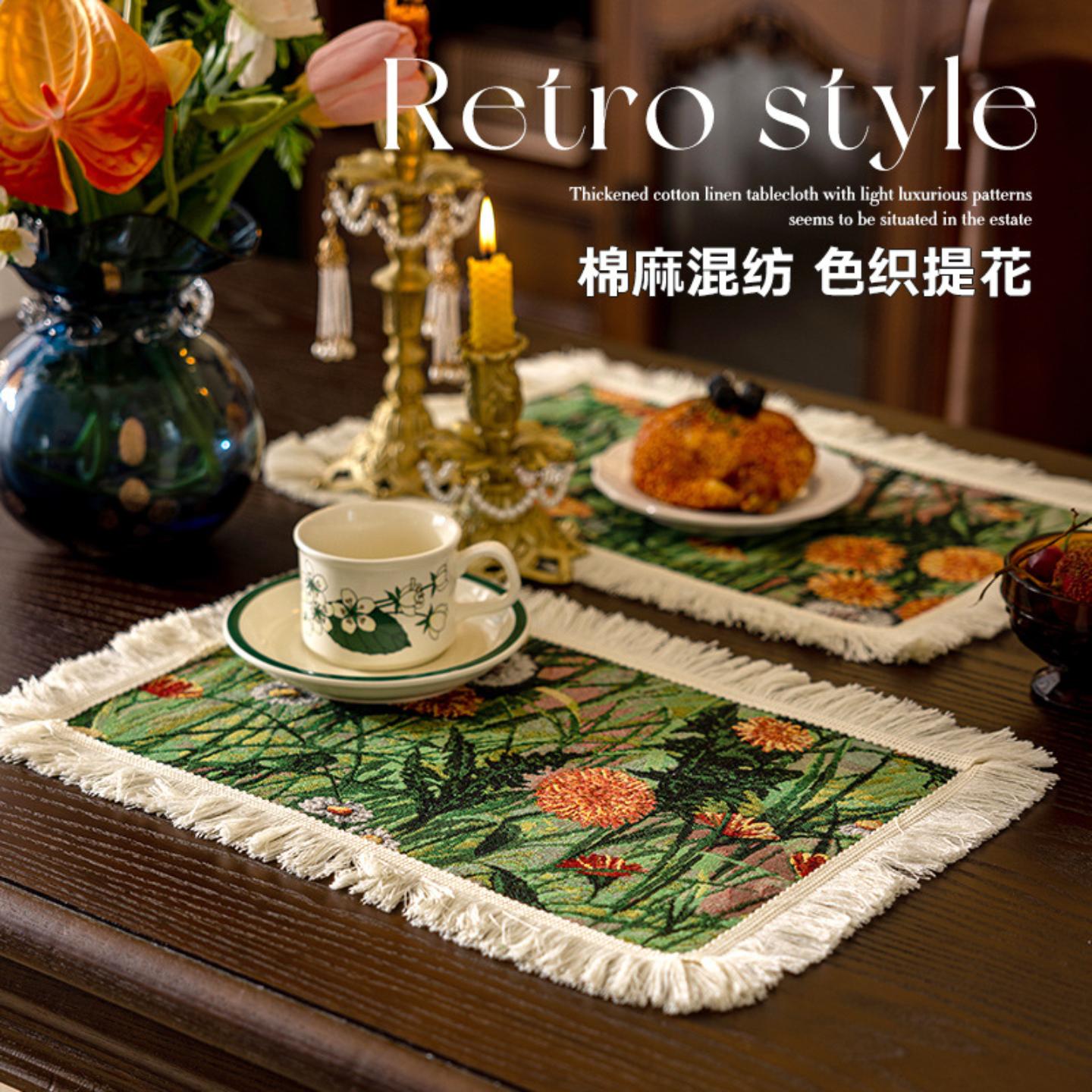 复古油画餐垫色织提花艺术餐桌
