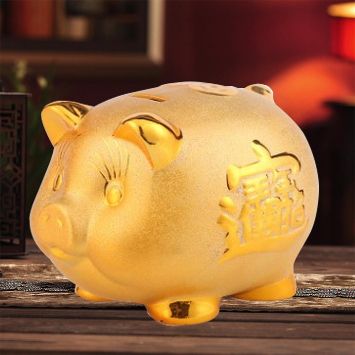 金猪存钱罐金色电镀陶瓷家居