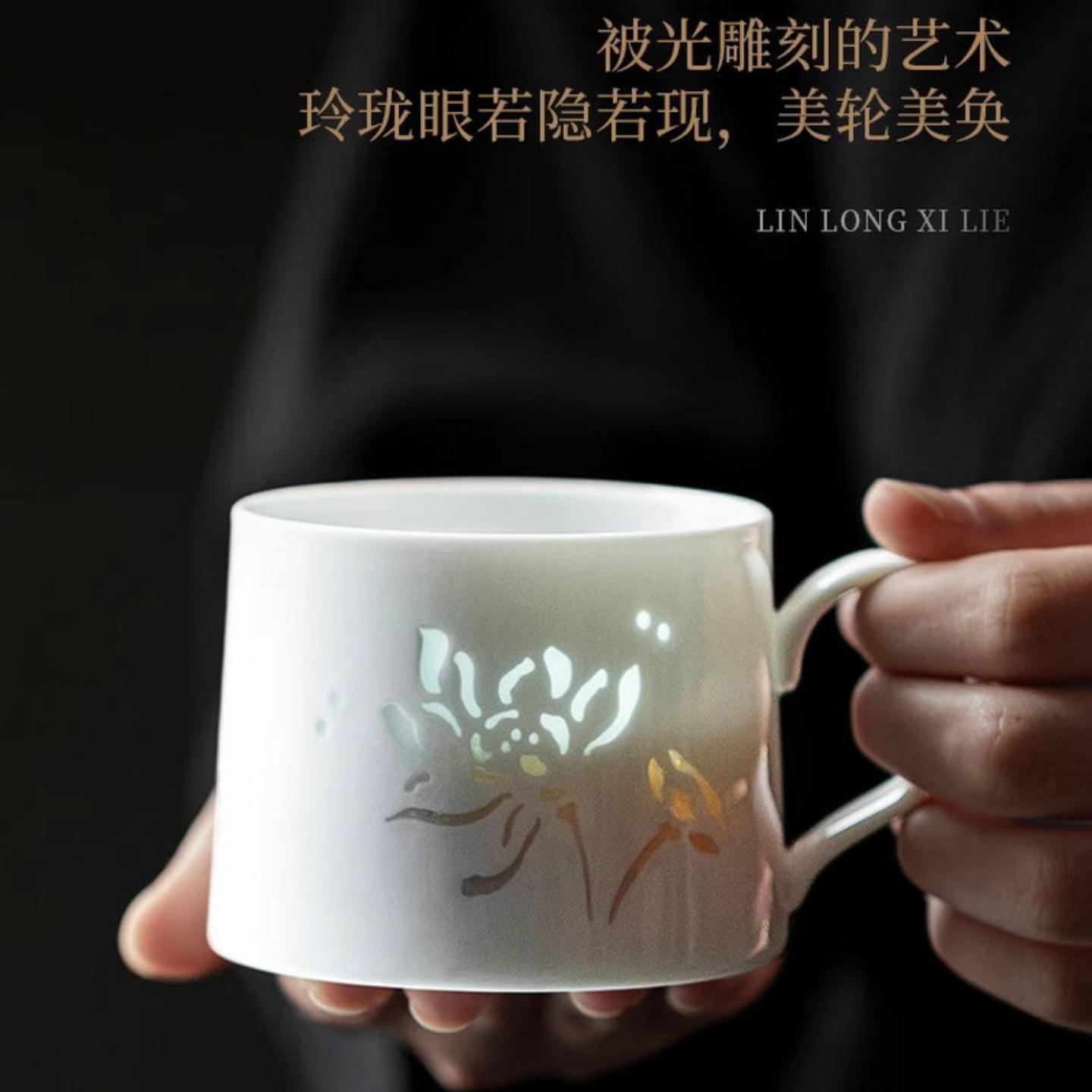 景德镇玲珑陶瓷咖啡杯碟套装高档