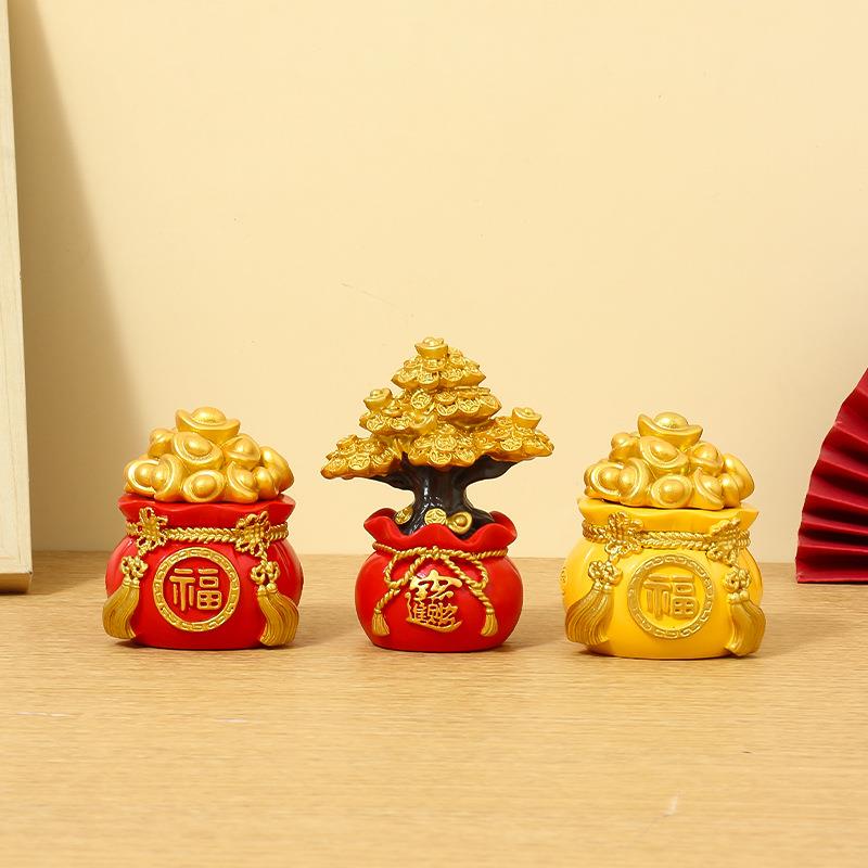 福袋室树桌脂财源宝滚滚新年摆件办公面装饰好运聚盆手饰盒.