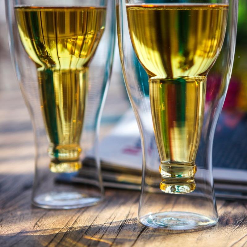 真双层倒璃置啤酒瓶啤酒杯玻杯空杯果汁杯酒吧杯耐子Q-0558热水杯