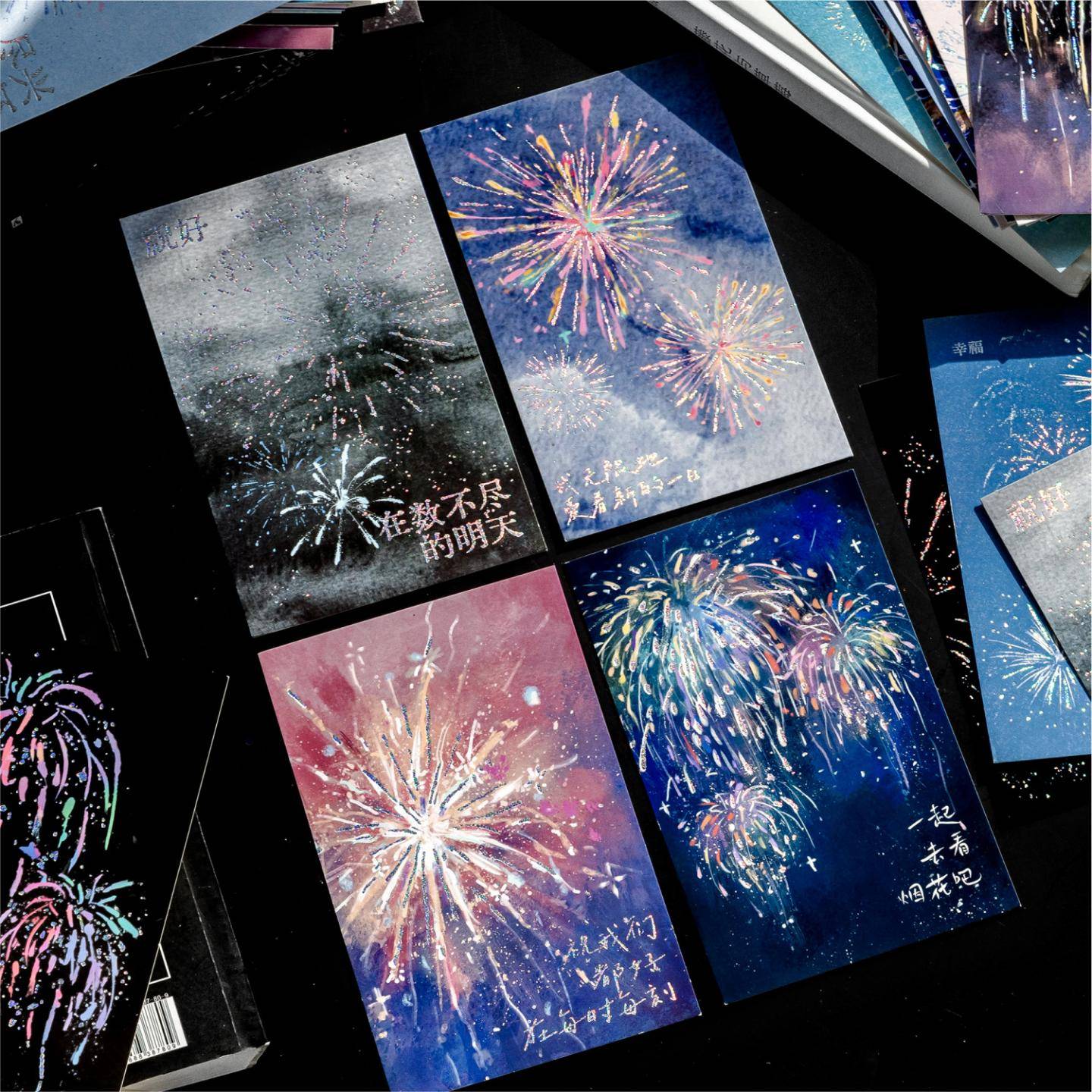 陌墨盒装烫银明信片祝你热烈如常