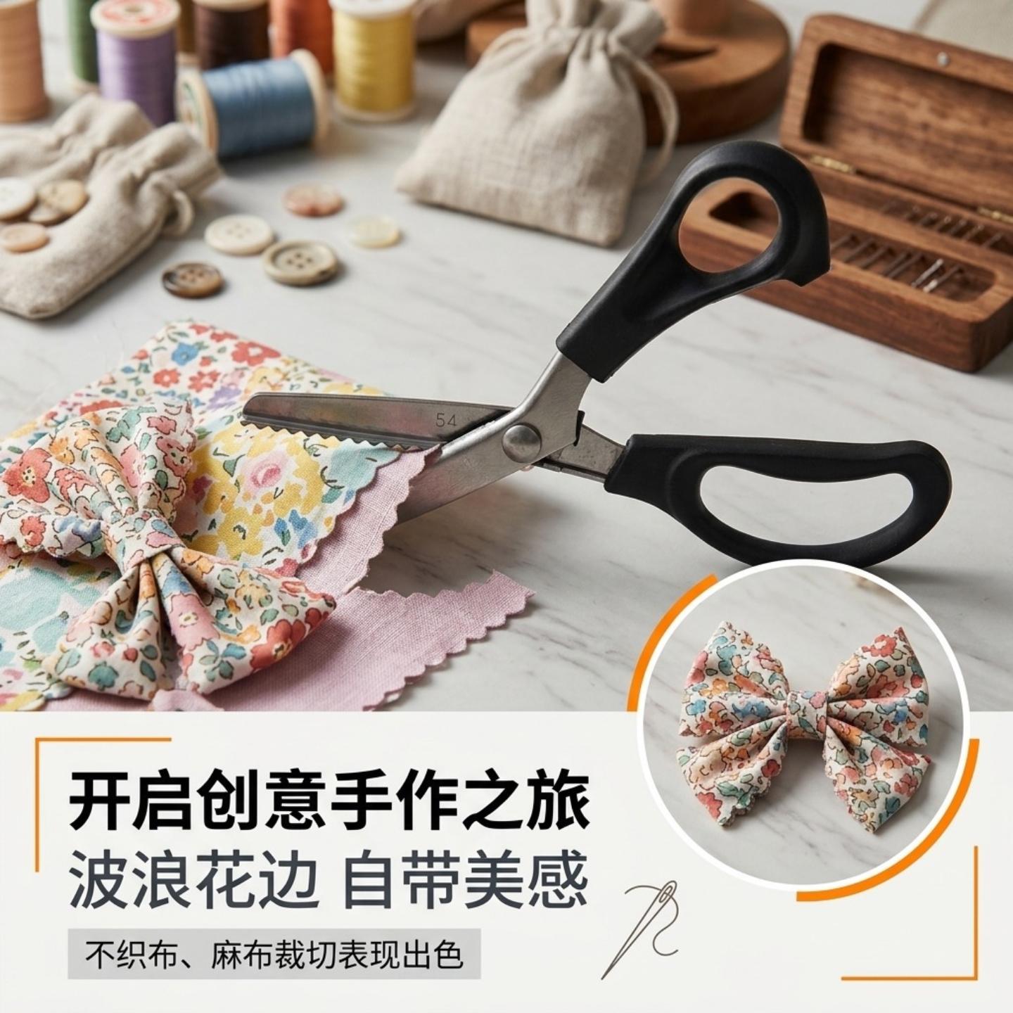 实用花布家用不锈钢波浪花边剪刀