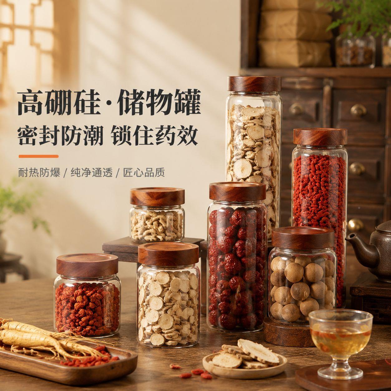 制硼硅思木盖密封相定批量定来HR-11图定虫草枸制杞材展密封储存