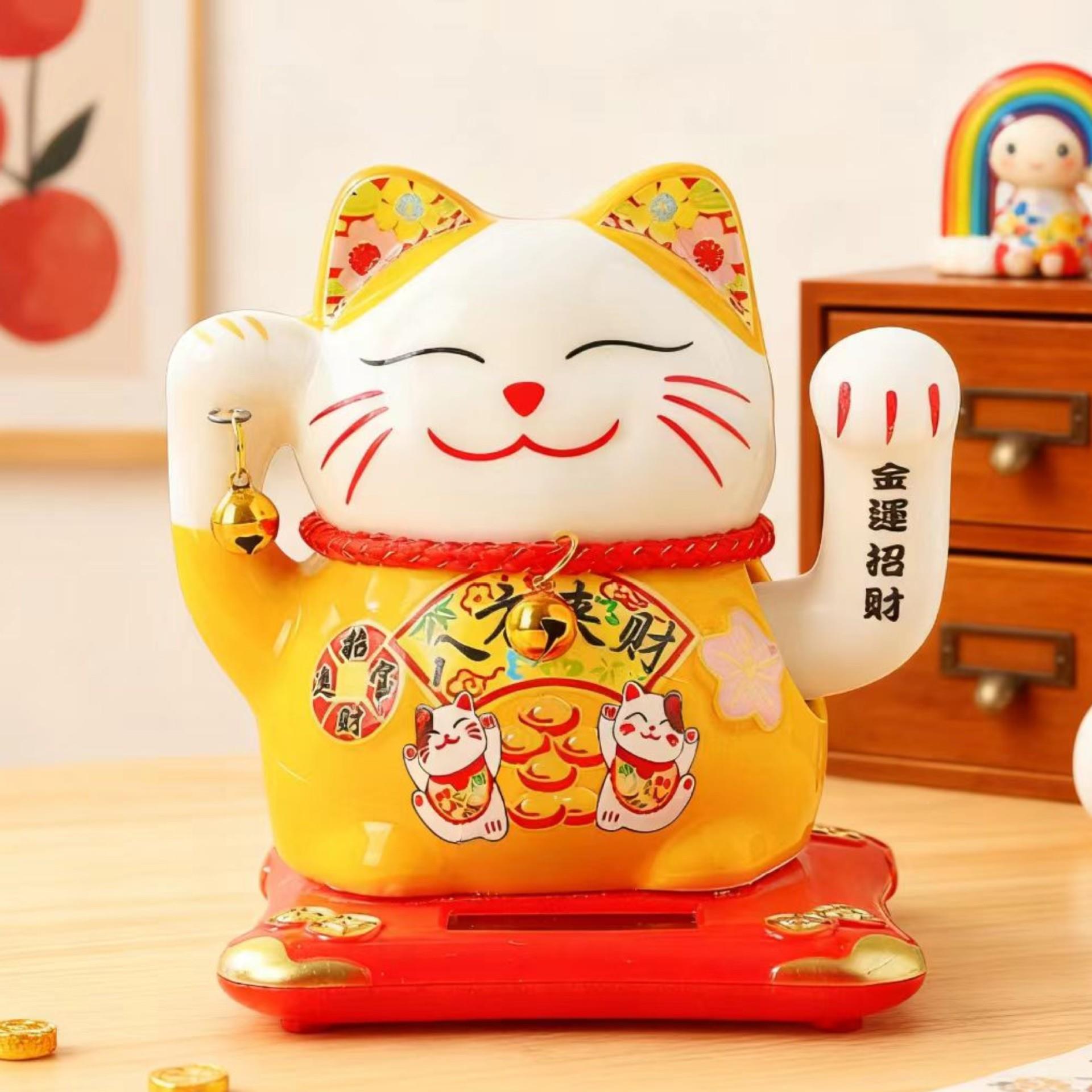 太阳能招猫手可爱公桌面车载太阳能中摇台风财水猫招财摆件礼品控
