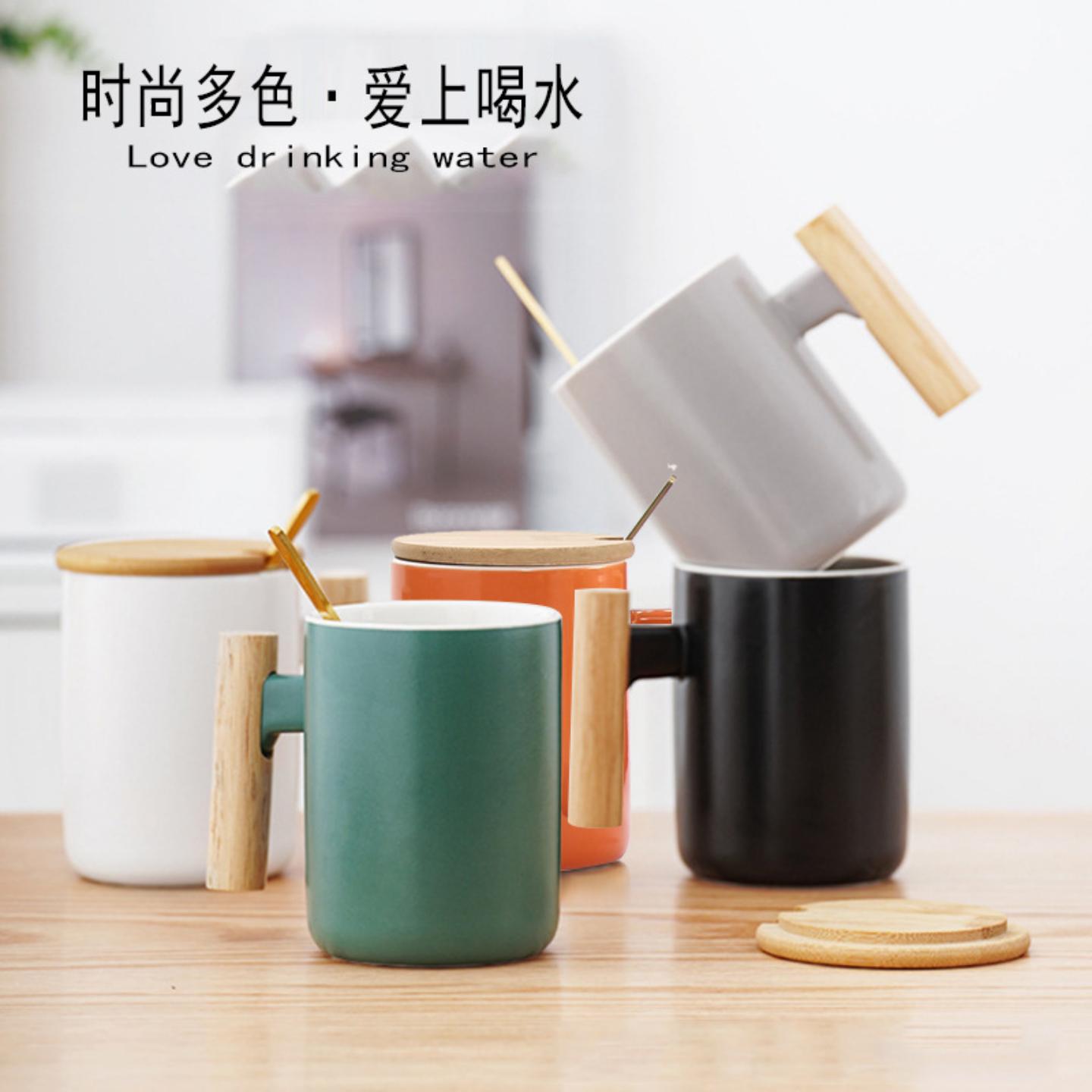 现货供应木手柄陶瓷马克杯印制