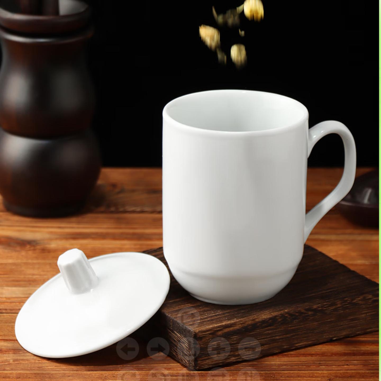 纯白陶瓷杯带盖杯茶杯马克杯