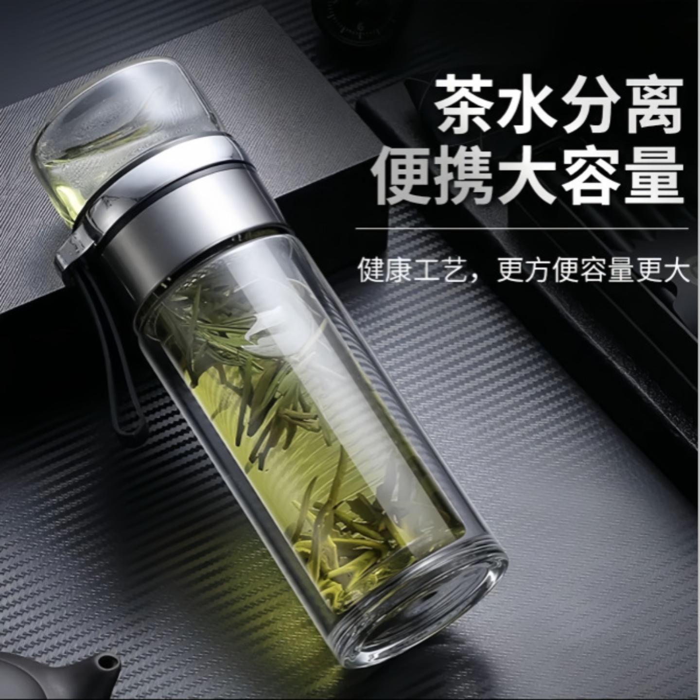 茶水分离透明玻璃杯双层耐高温