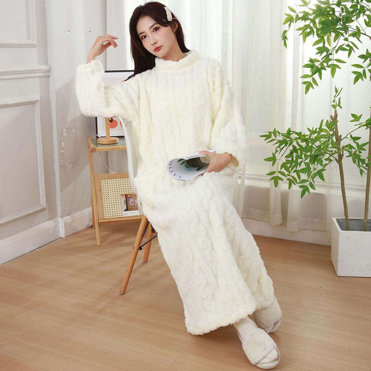 珊瑚绒长款浴裙家居服睡衣保暖