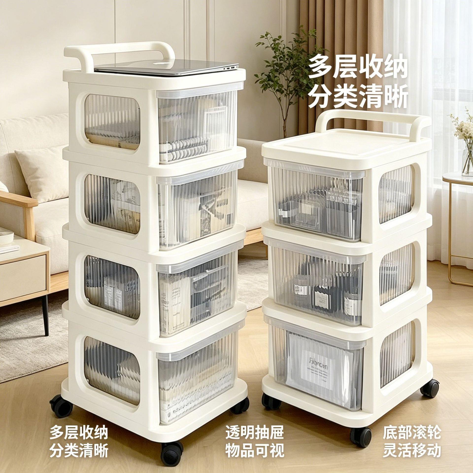 玩小多推车奶油层70577414置物架家用落地抽屉式客厅零食移动具收