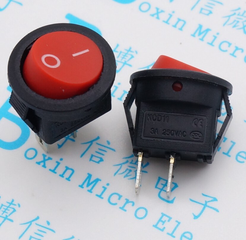 开孔15MM  红头 KCD1-2 圆形船型  迷你型船形开关 3A250V 2脚2档